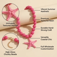 Collier de perles étoile de mer rose vif SongYi - Bijou pendentif vie marine - Accessoires à grosses perles style station balnéaire pour femme
