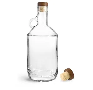 750毫升玻璃瓶，透明玻璃月光瓶，带彩色木条顶部和天然软木塞
