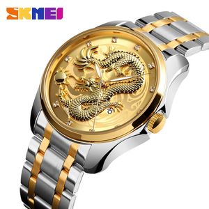 Montres pour hommes <span class=keywords><strong>SKMEI</strong></span> <span class=keywords><strong>9193</strong></span>, montre à quartz Dragon doré, montre de luxe pour hommes en acier inoxydable, montre pour hommes OEM 2022 - Product Image 2