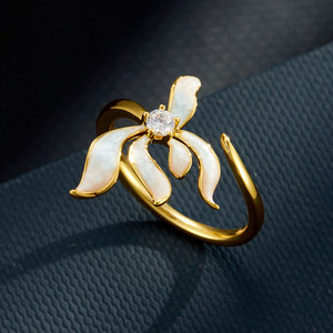 Flower Open <b>Ring</b> Gold Tone Enamel <b>Adjustable</b> Index Finger <b>Ring</b> Gift Jewelry - Product Image 1