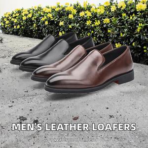 Mocassins habillés pour hommes en PU imperméables et antidérapants – Chaussures de bureau et de mariage formelles pour l'automne, noires/marron, tailles 38-48 - Product Image 2