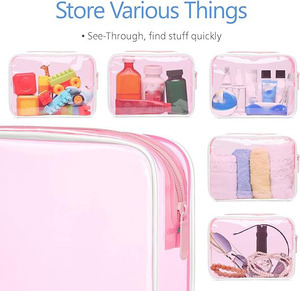 Neceser de Viaje Personalizado para Artículos de Aseo, Impermeable, Transparente, de PVC Rosa, con Logotipo, para Hombres y Mujeres - Product Image 2