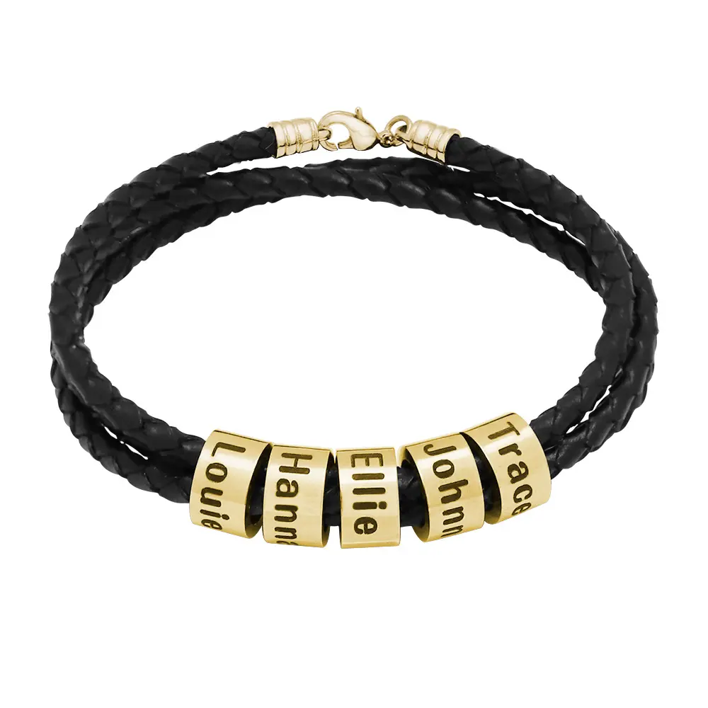 Personalized Mens Leather Charm Bracelet Custom Name Bead Designer Charms Diy Bracelet