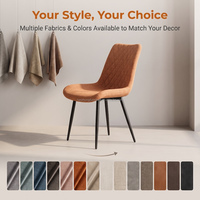 Chaise de salle à manger contemporaine rembourrée orange-brun, tissu texturé, coutures en losange, pieds coniques noirs pour salle à manger ou café