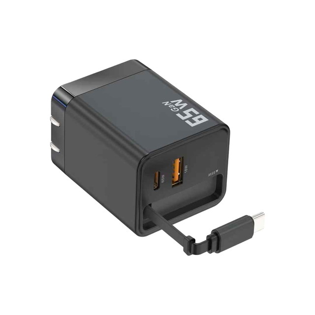 Hot Selling Product  2025 Retractable Type C Cable Dual Port Travel Fast Charging Adapter for Laptop 65W GaN Charger Custom Logo