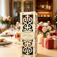 Boîte cadeau en bois pour vin, support pour bouteille unique avec panneau décoratif découpé, personnalisable pour mariage, anniversaire, célébration
