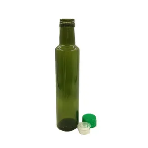 Bouteille en verre d'huile d'olive de cuisson ronde vert foncé avec capuchon de buse 250ml/8oz