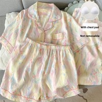 Ensemble de pyjama trois pièces en coton ultra-doux avec coussinets intégrés pour femme – Cardigan léger à manches courtes pour l'été, l'automne et le printemps – ODM
