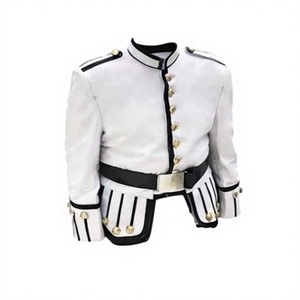 Veste doublette écossaise blanche pour homme, uniforme de groupe, en laine, coupe classique, boutons recouverts, col montant, brodée, Performance - Product Image 1