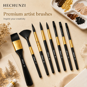 Fournitures artistiques, poils synthétiques écologiques, manche en <span class=keywords><strong>bois</strong></span> noir-doré, ensemble de 8 pinceaux professionnels pour aquarelle, pour la <span class=keywords><strong>peinture</strong></span> - Product Image 1