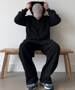 Wholesale Custom logo Men's Cotton Blank Plain Tracksuit Cropped Boxy Zip up Hoodie and <strong>Flared</strong> Sweatpants Set Sweat <strong>Suits</strong> Men - Product Image 3