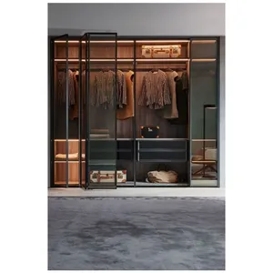 CBMmart豪华卧室家具木制储物设计玻璃门五金木制衣柜滑动卧室步入式衣柜套装