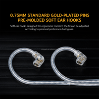 Câble de mise à niveau IEM Type C 0,75 mm, fil OFC plaqué argent à double brin, broche plaquée or, cordon audio supra-auriculaire 120 cm