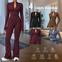 Combinaison de yoga YNSEA pour femme, hiver, manches longues, pantalon évasé, demi-zip, respirante, combinaison de sport une pièce, séchage rapide