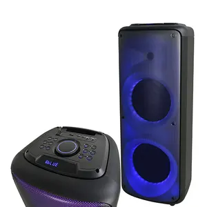 T Dual Speaker troli nirkabel portabel 10 inci, Speaker Bluetooth, kotak pesta, Karaoke, suara Bass, nirkabel, lampu api besar, Portabel
