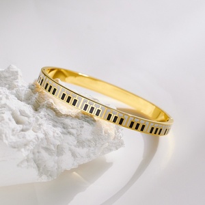 Luxury Classic Stainless Steel Bracelet for Women <b>with</b> Diamond Piano <b>Key</b> Enamel Lucky Designer Charm Fashion Jewelry Bangle - Product Image 4