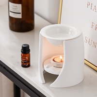 Lampe à Huile Essentielle et Encens en Céramique Saint Patron Blanc, Bougie Artisanale Moderne pour la Maison