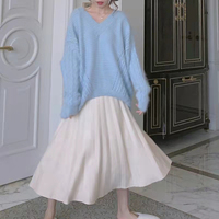 Hiver Français Niche Design Fabricant de vêtements Loose V-neck Temperament Mid-length Sweater Mesh Skirt Knitted Two-piece Set