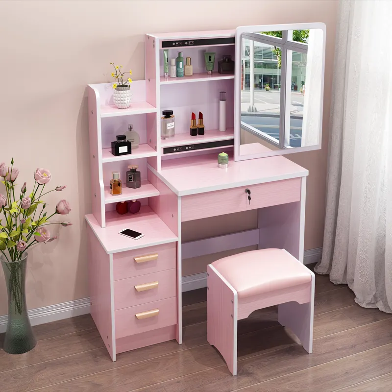 Nhà Máy Giá Nhân Đôi Vanity Dresser Set Với 5 Ngăn Kéo Make Up Bàn Cô Gái Phòng Ngủ Bàn Trang Điểm