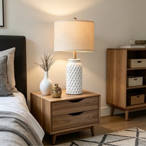 Lampe de Table en céramique E27, Source de lumière Led, contrôle par interrupteur, lampe de chevet pour chambre à coucher, Style minimaliste nordique - Product Image 1