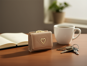 Portafoglio da donna in PU a tre ante, di piccole dimensioni, con decorazione a cuore, per uso quotidiano - Product Image 2