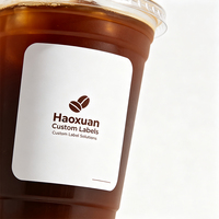 Étiquettes personnalisées Haoxuan pour gobelets à café, film mat PP blanc imprimé, autocollants adhésifs imperméables pour l'emballage des boissons