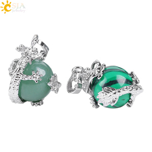 CSJA couleur argent chaud <span class=keywords><strong>Dragon</strong></span> enveloppé de pierre de cristal de guérison naturelle Quartz Rose boule ronde pendentif breloques E852 - Product Image 3