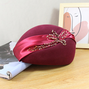 X5115 Gorro de lana para adultos Gorras de cubo de lana de invierno Gorras de fieltro para mujer Fancinators de lana - Product Image 3