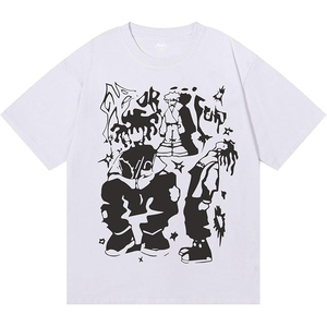 Men's Black Short Sleeve T-Shirt <b>White</b> Abstract Graphic Print Street Style O-Neck Regular Fit 100% Cotton Jersey Anti-Pilling - Product Image 3