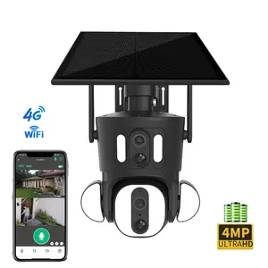 2023 4G Wifi IP Năng Lượng Mặt Trời Camera An Ninh Thông Minh Ống Kính Kép Ánh Sáng Ban Đêm Phiên Bản Đầy Đủ Màu Sắc Năng Lượng Mặt Trời PTZ Máy Ảnh