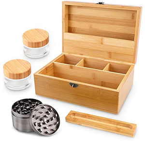 Wholesale Large Size Custom Wooden <strong>Herb</strong> Container Rolling Tray Storage Sell Proof Natural Bamboo Stash <strong>Box</strong> with Grinder - Product Image 1