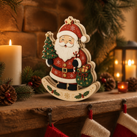 Figurine de jouet à bascule de Noël découpée au laser en contreplaqué de peuplier personnalisée pour cheminée, étagère, décoration de salon, cadeau, conforme CPSC, DDP