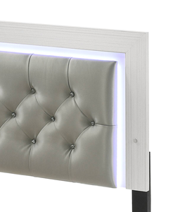 Grey and White Adjustable <b>Convertible</b> Modern Queen <b>Bed</b> with LED Light Padded Headboard Storage <b>Bed</b> Apartment-Friendly - Product Image 4