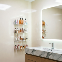 Lot de 4 présentoirs transparents en acrylique pour rangement mural et organisation de produits de soin, parfums, vernis à ongles, confitures, et boîtes mystères