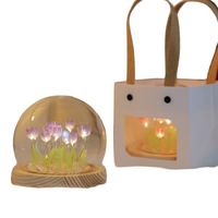 Op maat gemaakte IP65 LED-licht glazen koepel huwelijksdecoraties Moederdag Valentijnsdag cadeau DIY kunstmatige tulpen nachtlampjes batterij