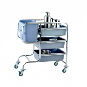 Khách Sạn Thép Không Gỉ Tay Đẩy Khay Bộ Sưu Tập Giỏ Bộ Đồ Ăn Bộ Sưu Tập Giỏ Hàng/Món Ăn Chất Thải Thu Thập Xe Đẩy Với Thùng - Product Image 1