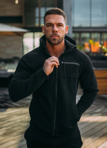 メンズフルジップスウェットシャツスポーツジャケットランニングウェアソフトパーカーツーサイドジップポケットジムウェア男性用 - Product Image 3