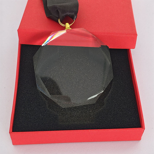 2026 new design cheap wholesale Blank Crystal Glass Octagon Shaped Medallion Medal for sport even