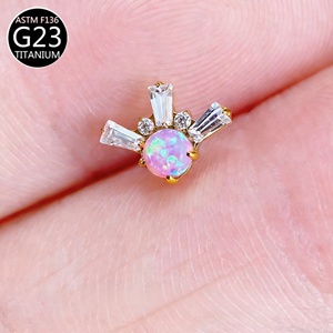 G23 ASTM-F136 14K gouden opaal oorring oorcartilage stud labret lip plug tunnel interne schroefdraad body <span class=keywords><strong>piercing</strong></span> trendy verlovingssieraden - Product Image 6