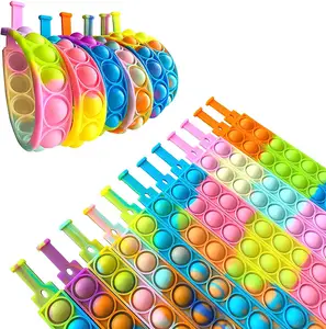 Multicolor Stress Relief Finger Press Bracelet for Kids and Adults Push Pop Fidget Bracelet Toy