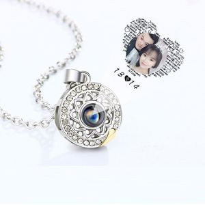 Wholesale Fashion Romantic Necklace Sterling <b>Silver</b> Zircon Couple Necklace Moon Sun 100 Language I love You Projection Necklace - Product Image 4