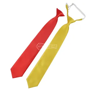 Gravata escolar elástica ajustável amarela e laranja, gravata de poliéster com clipe, barato