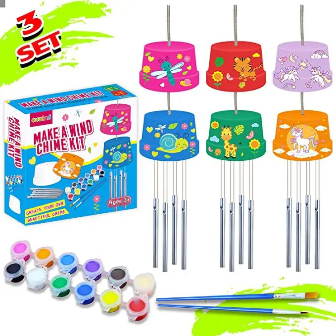 Groothandel Kids Cadeau Custom Pack Niet-Giftige Verf Diy Arts Ambachten Aangedreven Muzikale Wind Gong Painting Kits