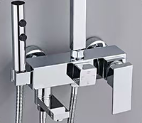 Mitigeur de douche mural en laiton style classique avec barre coulissante, pommeau carré effet pluie, jet doux, eau chaude et froide, finition céramique brossée