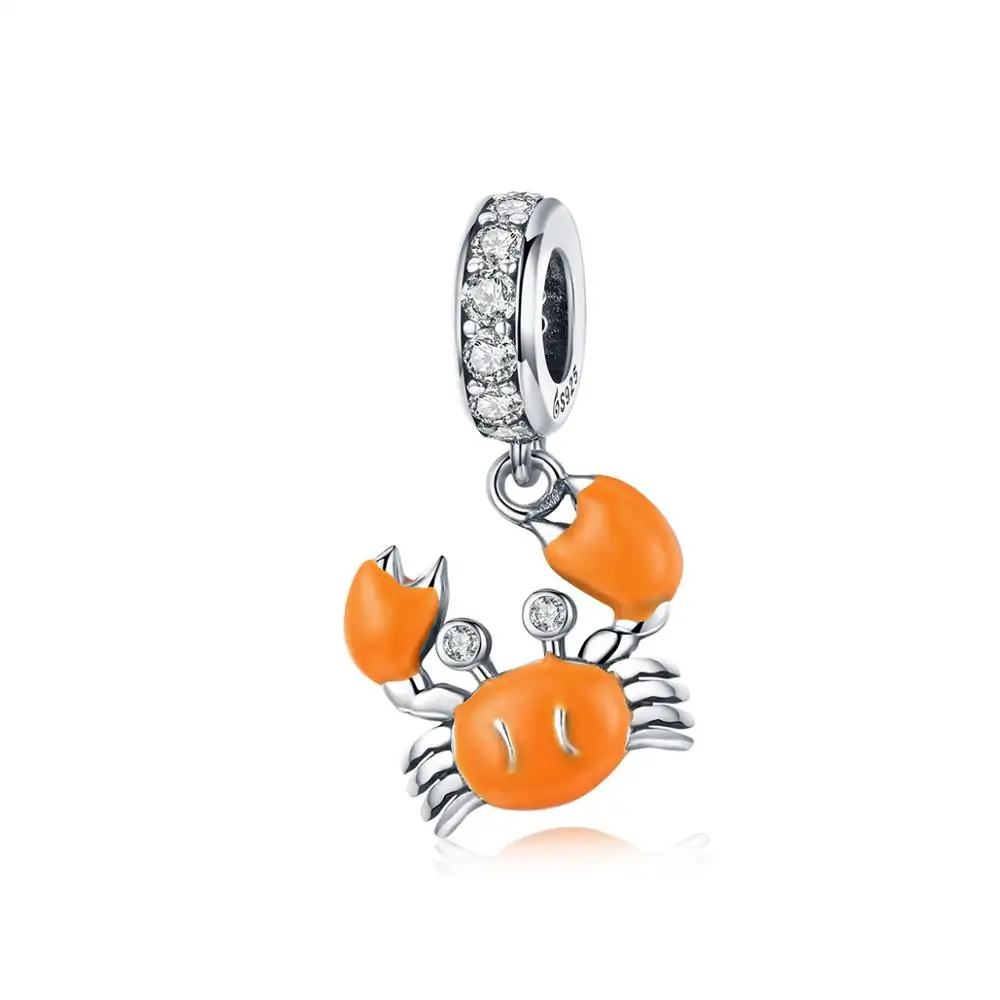 Crested — pendentif en forme de crabe S925, joli Animal sous-marin Orange, adapté pour Bracelet et collier, nouveau Design, été, 2019
