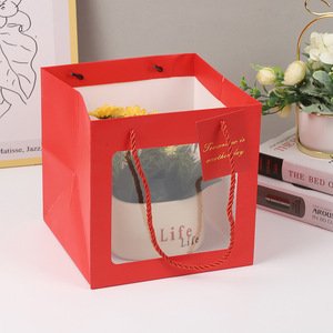 Sac cadeau personnalisé avec logo, emballage de fleurs en fenêtre transparente écologique, recyclable, luxueux et revêtu - Product Image 4
