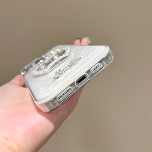 Custodia per Telefono con Cornice a Specchio Diamantata, Sfondo Bianco con Specchio Rotondo, Decorazioni con Farfalle, Lettere e Corona <span class=keywords><strong>di</strong></span> Perle - Product Image 5