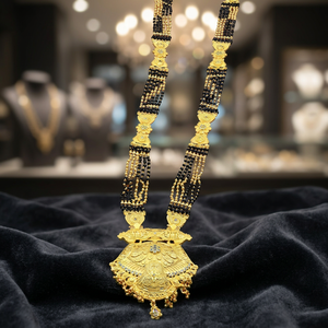Wholesale Brass 24K Micro Gold Plated Long Mangalsutra Big Pendant Traditional Wedding Necklace 36 Inches Women's - Product Image 2