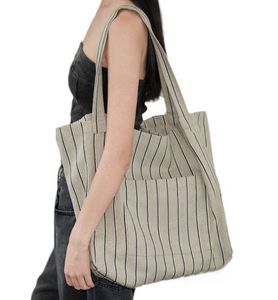 Sacs à Provisions en Toile Personnalisés Sacs en Lin à Rayures avec Poche Vente en Gros - Product Image 1