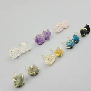 2024 New style sterling silver earrings with amethyst four claw natural crystal stone earrings